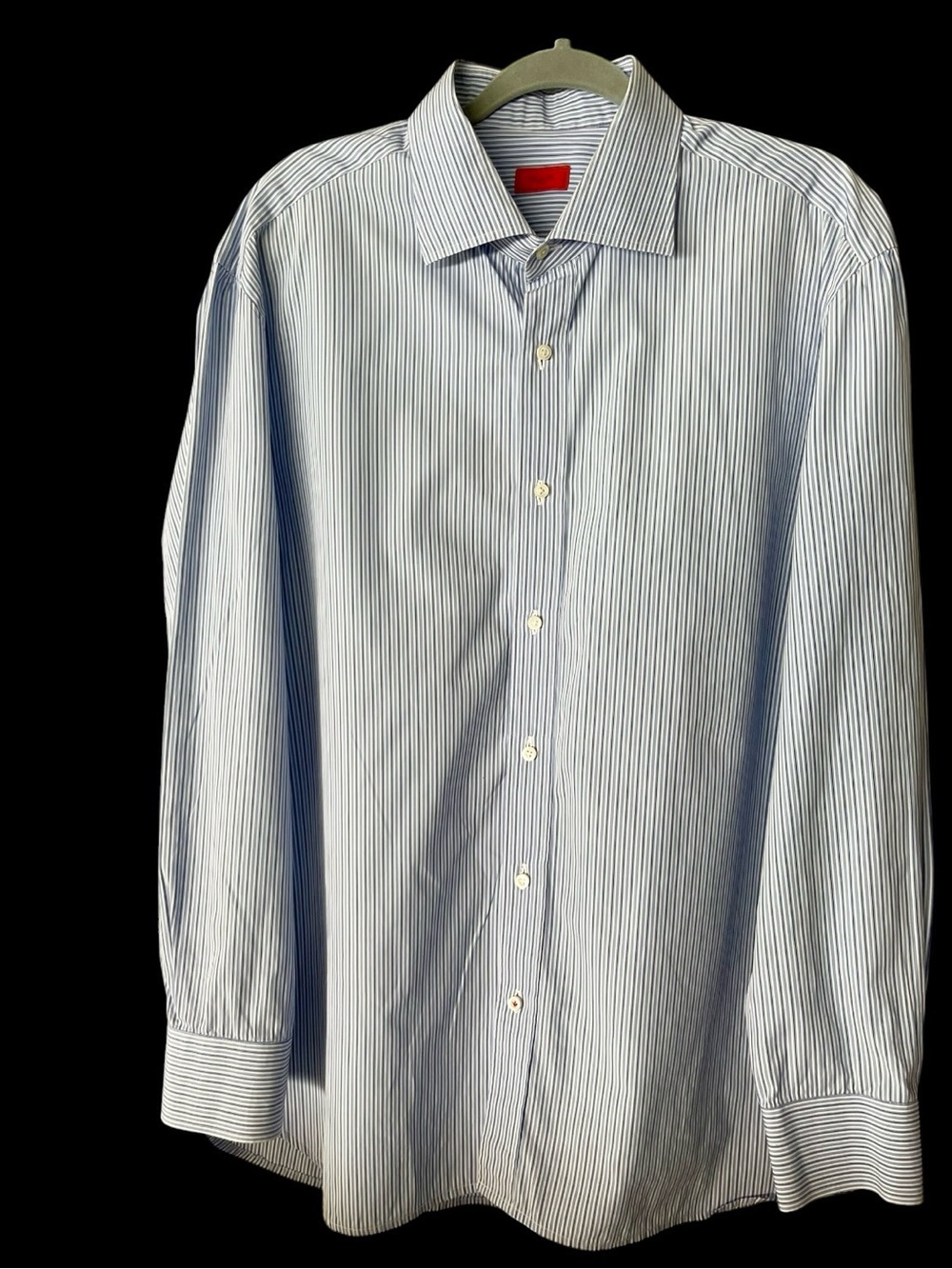Isaia Napoli Blue White Stripe Dress Shirt Mens 18 45 Italy Cotton Luxury